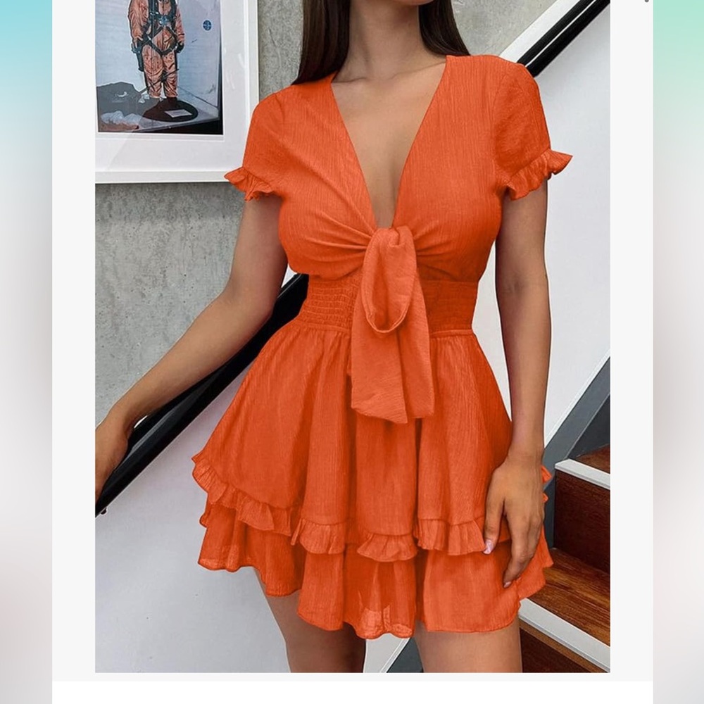 Pretty garden Orange Ruffle Dress